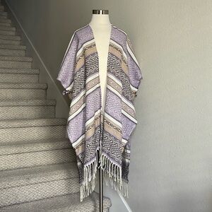 Do Everything in Love OS Lavender/White/Beige Fringed Shawl